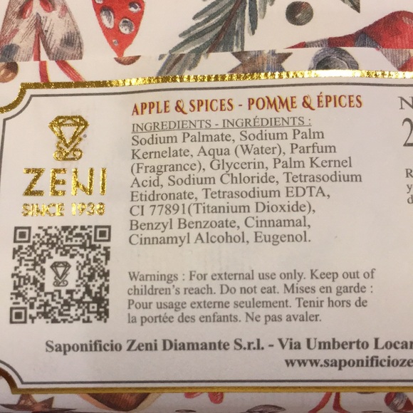 Zeni Italian Apple & Spices Scented Large Soap Bar cute Christmas Wrap NWT 9.1oz - Picture 7 of 13